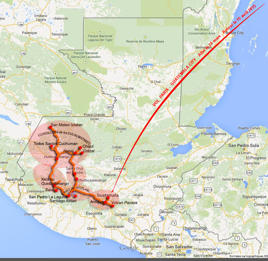Guatemala carte route tracée  gilanik